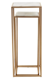 Orsina Nest Of 2 Natural Marble Top Side Tables, Square End Tables For Home, Gold Finish Open Frame Bedside Tables - thumbnail 4