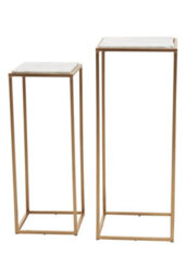 Orsina Nest Of 2 Natural Marble Top Side Tables, Square End Tables For Home, Gold Finish Open Frame Bedside Tables - thumbnail 5