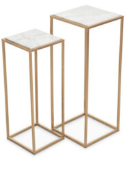 Premier Housewares Interiors By Premier Nest Of 2 Natural Marble Top Side Tables, Square End Tables For Home, Gold Finish Open Frame Bedside Tables