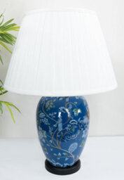 Blue Ceramic Table Lamp With Pleated Shade - thumbnail 1