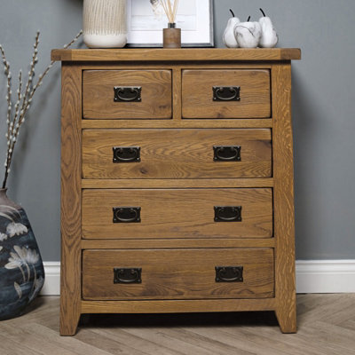 Elm Home And Garden 2+4 Chest Of Drawers Rustic Oak Wooden 96Cm High X 95Cm Wide X 40Cm Deep Fully Assembled - image 1