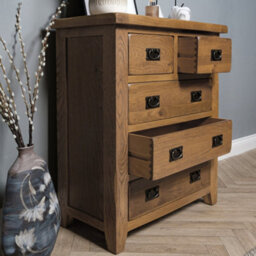 Elm Home And Garden 2+4 Chest Of Drawers Rustic Oak Wooden  96Cm High X 95Cm Wide X 40Cm Deep Fully Assembled - thumbnail 7