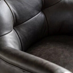 Xample Gallery Bristol Grey Nubuck Leather Swivel Chair, Antique Ebony Finish, Chrome Base, Foam Cushion, Luxury Accent Lounge Chair - thumbnail 4