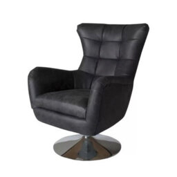 Xample Gallery Bristol Grey Nubuck Leather Swivel Chair, Antique Ebony Finish, Chrome Base, Foam Cushion, Luxury Accent Lounge Chair - thumbnail 7