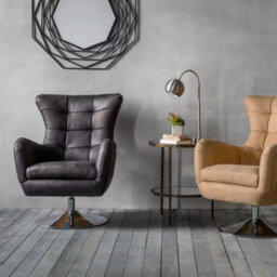 Xample Gallery Bristol Grey Nubuck Leather Swivel Chair, Antique Ebony Finish, Chrome Base, Foam Cushion, Luxury Accent Lounge Chair - thumbnail 5