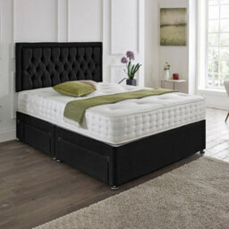 Dining Tables Lisbon Matching Headboard Divan Set, 2 Drawer On Same Side With Sprung 1500 Comfort Mattress - Plush Black  - King - thumbnail 1
