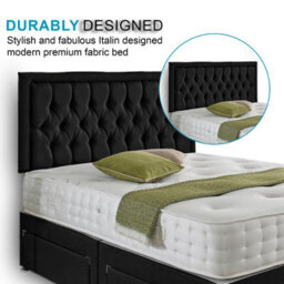 Dining Tables Lisbon Matching Headboard Divan Set, 2 Drawer On Same Side With Sprung 1500 Comfort Mattress - Plush Black  - King - thumbnail 3