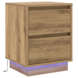 Berkfield Bedside Cabinet With Led Lights Artisan Oak 39X34.5X50 Cm - thumbnail 2