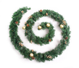 Best Artificial 12Ft Frosted Gold Decorated Christmas Garland Bannister Staircase Fireplace - thumbnail 1