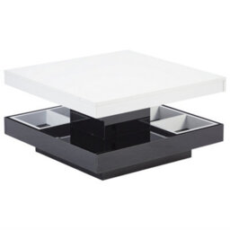 Abrihome White & Black 360 Degree Rotating Coffee Table With Marble-Pattern High-Gloss Top & Storage Compartments - thumbnail 7