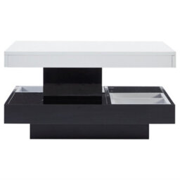 Abrihome White & Black 360 Degree Rotating Coffee Table With Marble-Pattern High-Gloss Top & Storage Compartments - thumbnail 6