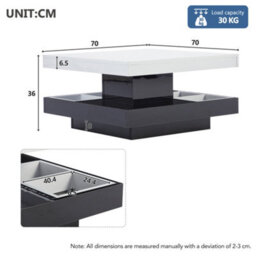 Abrihome White & Black 360 Degree Rotating Coffee Table With Marble-Pattern High-Gloss Top & Storage Compartments - thumbnail 5
