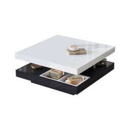 Abrihome White & Black 360 Degree Rotating Coffee Table With Marble-Pattern High-Gloss Top & Storage Compartments - thumbnail 8