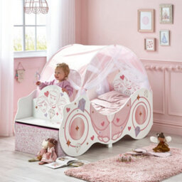 Disney Princess Carriage Toddler Bed With Canopy And Fabric Storage Boxes - Fits 140Cm X 70Cm Mattress (Mattress Not Included) - thumbnail 8