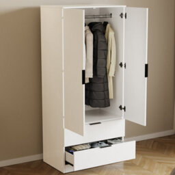 Lassic Vida Designs Trega White 2 Door 2 Drawer Wardrobe Hanging Rail, Shelves & Smooth Glide Drawers, (H)1700mm X (W)760mm X (D)530mm - thumbnail 4