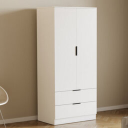 Lassic Vida Designs Trega White 2 Door 2 Drawer Wardrobe Hanging Rail, Shelves & Smooth Glide Drawers, (H)1700mm X (W)760mm X (D)530mm