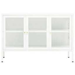 Berkfield Sideboard White 105X35X70 Cm Steel And Glass - thumbnail 3