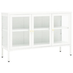 Berkfield Sideboard White 105X35X70 Cm Steel And Glass - thumbnail 2