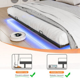 King&brown Floating Double&king Bed Frame With Upholstered Storage Headboard Led Lights&usb - thumbnail 6