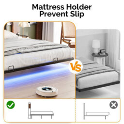 King&brown Floating Double&king Bed Frame With Upholstered Storage Headboard Led Lights&usb - thumbnail 5