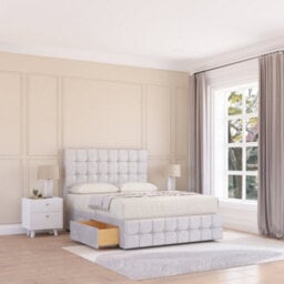 "Sloomy 6Ft Berlin Divan Bed Base Silver Plush ,4 Drawers, 12"" Footboard & 26"" Struts Headboard - Super King" - thumbnail 1