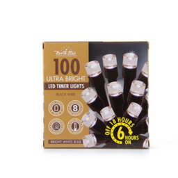 100 Ultra Bright Led Indoor & Outdoor Fairy Timer Lights Black Wire - Bright White - thumbnail 1