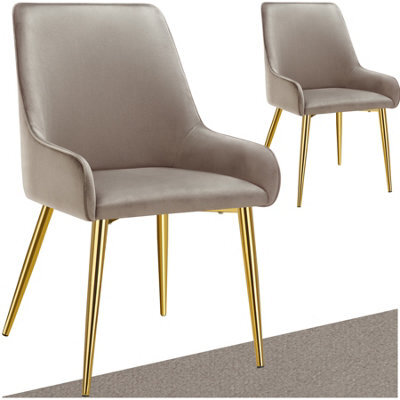 Tectake Set Of 2 Dining Chair Avane - Velvet Look, Padded Armchair, High Backrest And Armrests - Taupe - image 1
