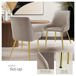 Tectake Set Of 2 Dining Chair Avane - Velvet Look, Padded Armchair, High Backrest And Armrests  - Taupe - thumbnail 4