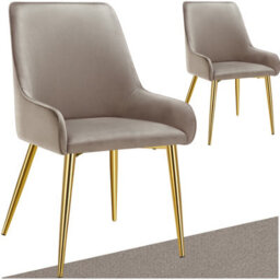 Tectake Set Of 2 Dining Chair Avane - Velvet Look, Padded Armchair, High Backrest And Armrests  - Taupe - thumbnail 1