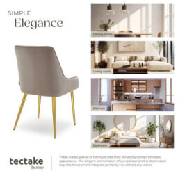 Tectake Set Of 2 Dining Chair Avane - Velvet Look, Padded Armchair, High Backrest And Armrests  - Taupe - thumbnail 7