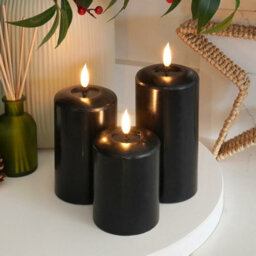 Festive Lights Ember™ Battery Signature Black Candle, Trio - thumbnail 4