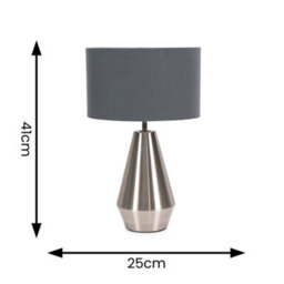 Valuelights Jax Silver Metal Touch Dimmer Table Lamp With Charcoal Grey Drum Shade - Led Bulb Included - thumbnail 6