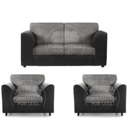 Furnishings For Less UK Luxor Jumbo Cord 2 + 1 + 1 Fabric 3 Piece Sofa Suite - Fullback Black And Grey - thumbnail 1