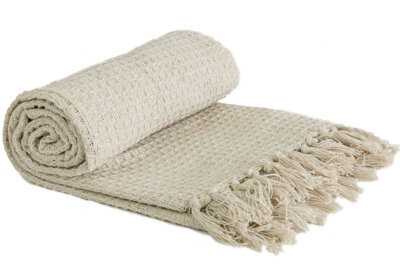 "Emma Barclay Honeycomb Throw Over Blanket 70"" X 100"" Ivory" - image 1
