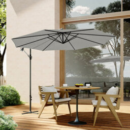 Living And Home 3M Large Rotatable Garden Sun Shade Cantilever Parasol Patio Hanging Banana Umbrella Crank Tilt With Cross Base, Light Grey - thumbnail 2