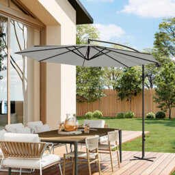 Living And Home 3M Large Rotatable Garden Sun Shade Cantilever Parasol Patio Hanging Banana Umbrella Crank Tilt With Cross Base, Light Grey - thumbnail 1