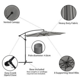 Living And Home 3M Large Rotatable Garden Sun Shade Cantilever Parasol Patio Hanging Banana Umbrella Crank Tilt With Cross Base, Light Grey - thumbnail 4