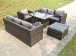 Fimous 8 Seater Lounge Rattan Sofa Dining Set Table Chair Footstool Garden Furniture Outdoor - thumbnail 2