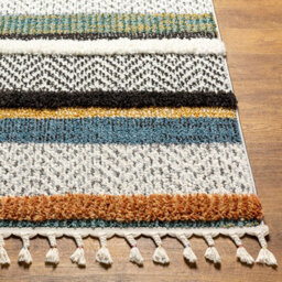 Livabliss Lofty-Shaggy Off-White Black Yellow Vintage Boho Plush Soft Pile Fringe Living Bedroom Rug 60 X 90 Cm Easy Care, Non Shedding - thumbnail 5