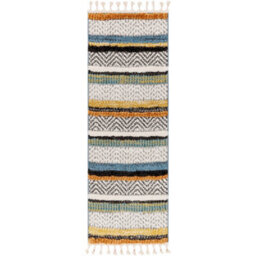 Livabliss Lofty-Shaggy Off-White Black Yellow Vintage Boho Plush Soft Pile Fringe Living Bedroom Rug 60 X 90 Cm Easy Care, Non Shedding - thumbnail 1
