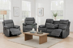 Grey Faux Leather  3 + 1 + 1 Seater Manual Recliner Sofa And Armchair Set For Living Room Vegas - thumbnail 1