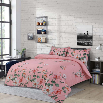 Homes & Linen Pink Meena Printed Microfiber 4 Piece Bedding Set Duvet Cover Fitted Sheet And Pillowcases - image 1