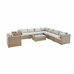Sweeek. Ready Assembled 10-Seater Polyrattan Corner Garden Sofa Set - Sofa Armchair Coffee Table - Venezia - Beige - thumbnail 3