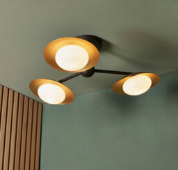 Gold & Bronze Semi Flush 3 Bulb Ceiling Light - Pebble Shaped Opal Glass Shades - thumbnail 4