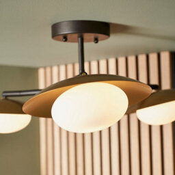 Gold & Bronze Semi Flush 3 Bulb Ceiling Light - Pebble Shaped Opal Glass Shades - thumbnail 5