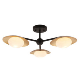 Gold & Bronze Semi Flush 3 Bulb Ceiling Light - Pebble Shaped Opal Glass Shades - thumbnail 1