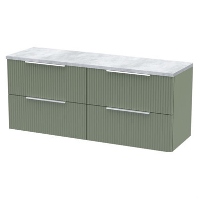 Balterley Tixall Fluted 4 Drawer Wall Hung Vanity Unit With Laminate Worktop, Satin Green, 1200mm - image 1