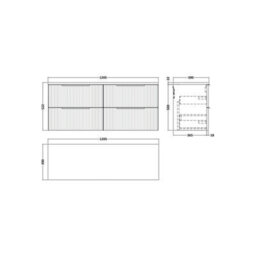 Balterley Tixall Fluted 4 Drawer Wall Hung Vanity Unit With Laminate Worktop, Satin Green, 1200mm - thumbnail 2