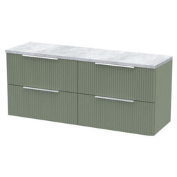 Balterley Tixall Fluted 4 Drawer Wall Hung Vanity Unit With Laminate Worktop, Satin Green, 1200mm