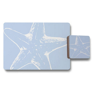 Benjamin Tate Design Coastal Starfish Placemat And Coaster Set Of Twelve Featuring Designer Artwork And Wood Base Limited Edition - image 1